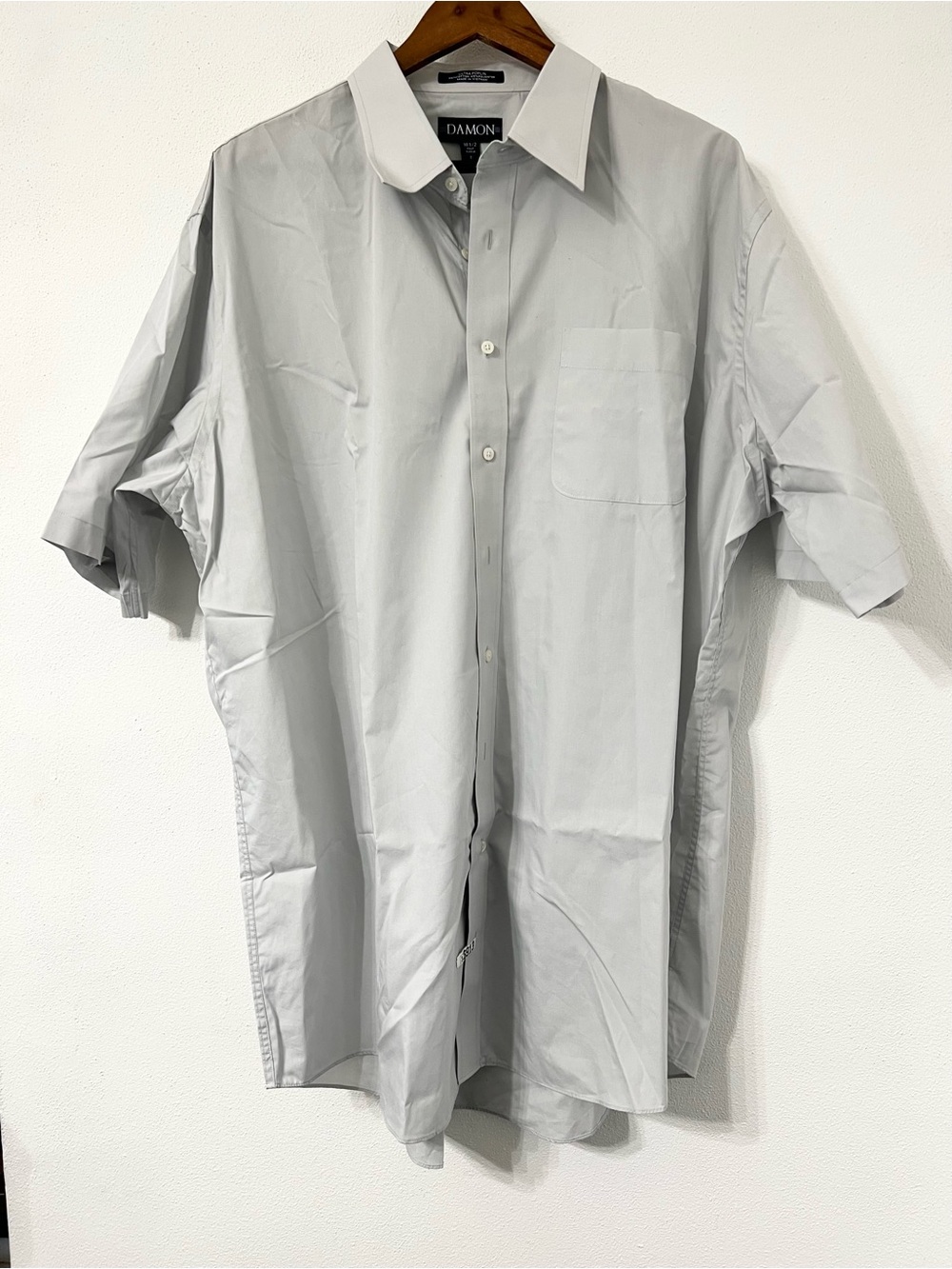 Damon Big Men Gray Short Sleeve Dress Shirt Button Front Pocket Classic Fit
